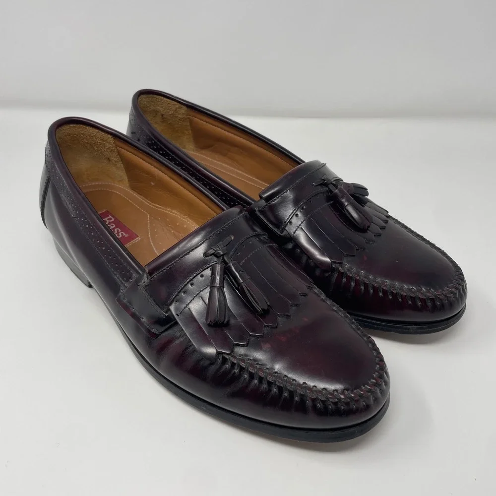 GH Bass Mens Burgundy Leather Kiltie Tassel Loafers Gramercy 13 D 62T017A